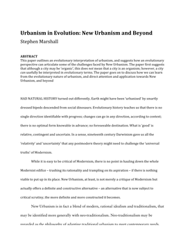 Urbanism in Evolution: New Urbanism and Beyond Stephen Marshall