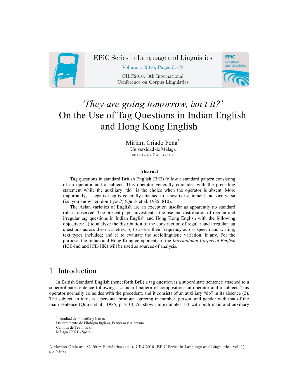 On the Use of Tag Questions in Indian English and Hong Kong English