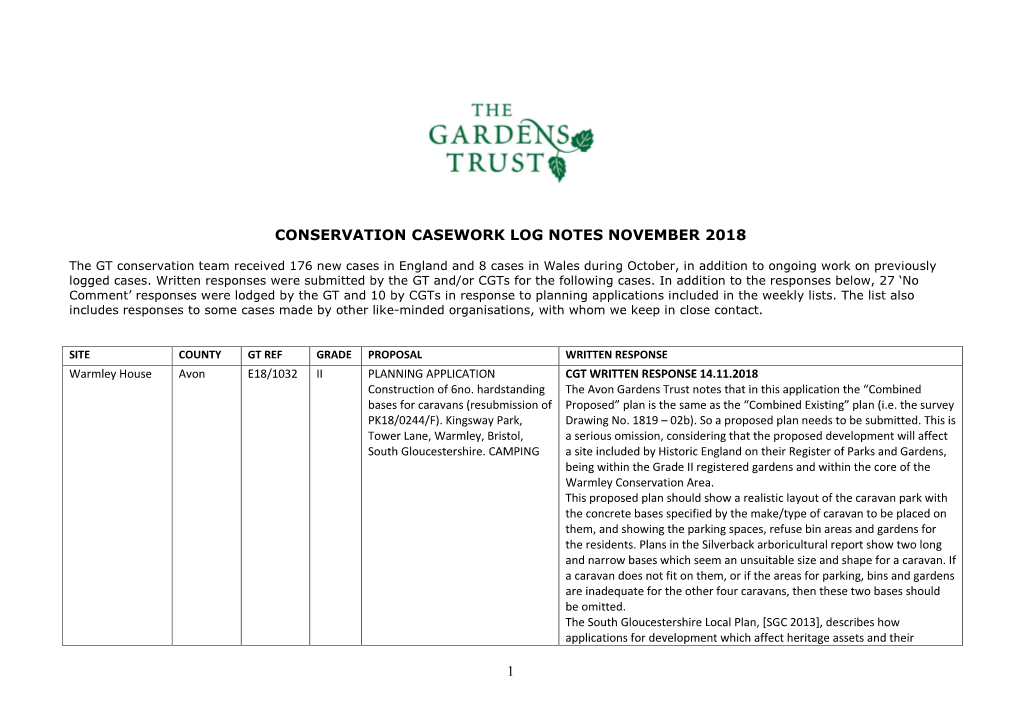 1 Conservation Casework Log Notes November 2018