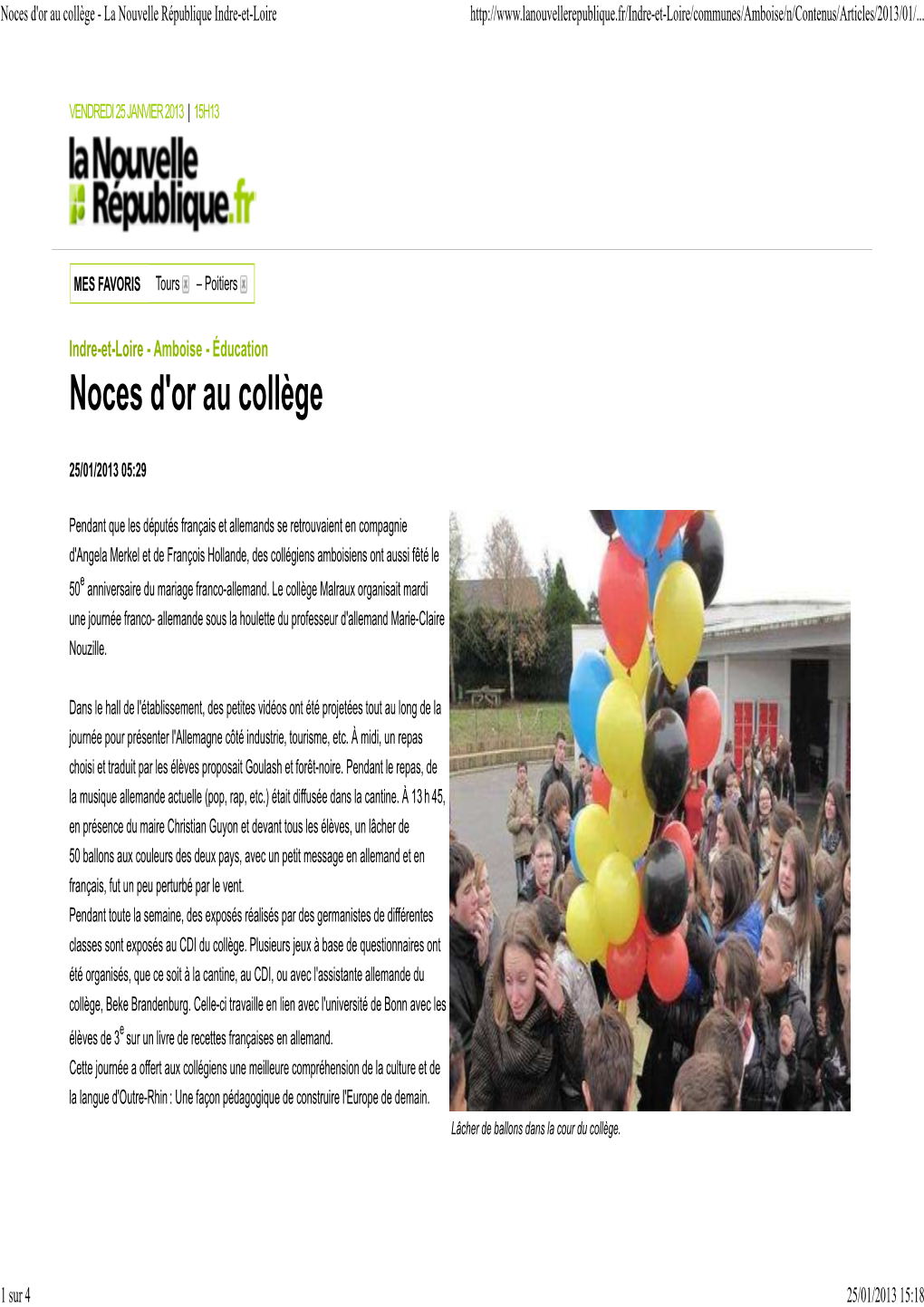 Noces D'or Au Collège - La Nouvelle République Indre-Et-Loire