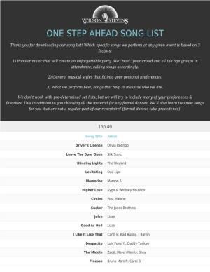 One Step Ahead Song List