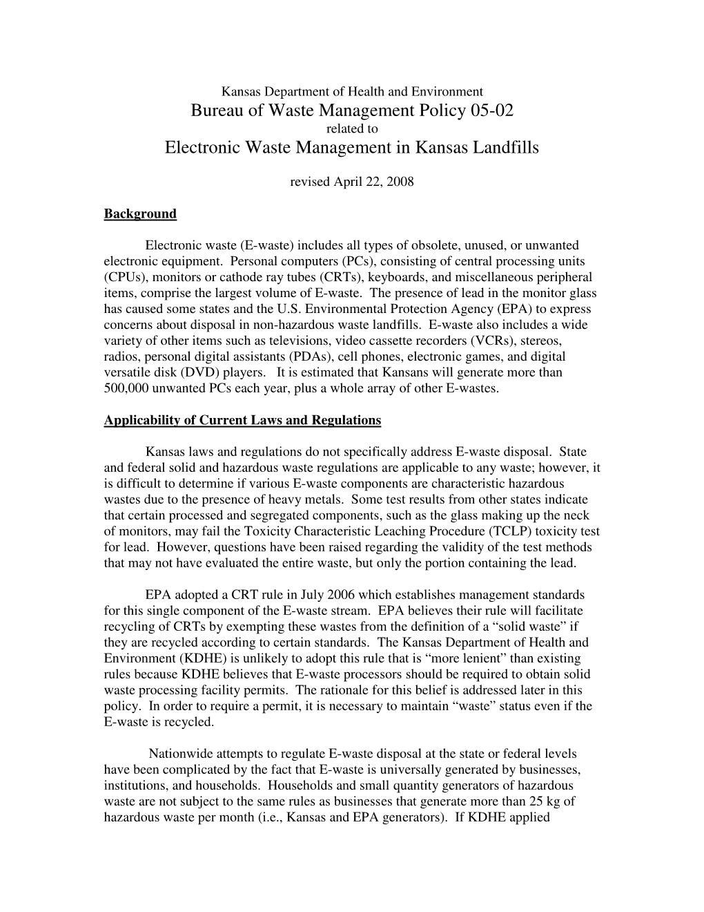 Electronic Waste Management in Kansas Landfills