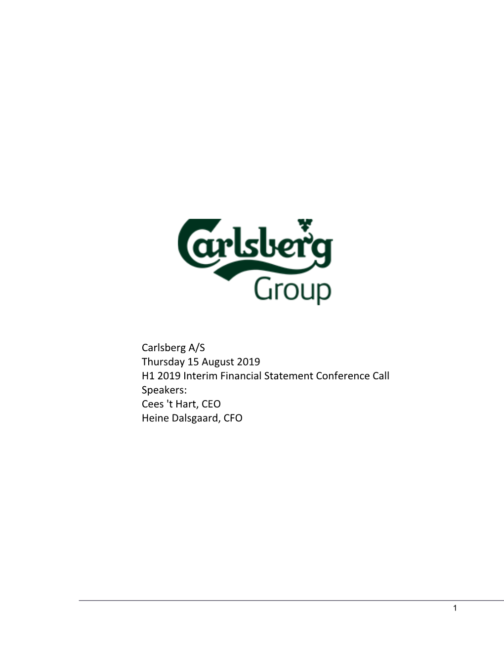 Carlsberg H1 2019 Conference Call