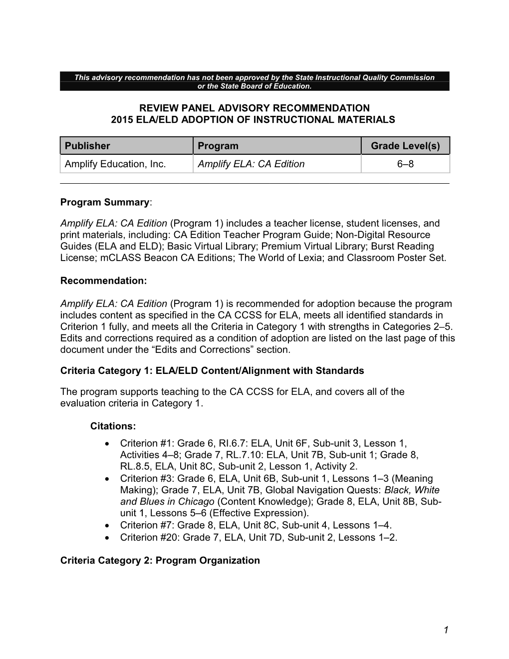 Amplify ELA: CA Edition - Instructional Materials (CA Dept of Education)