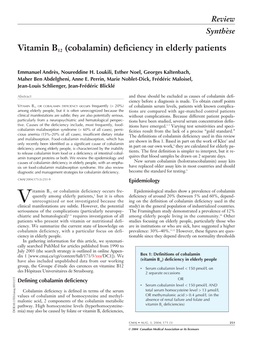 Vitamin B12 (Cobalamin) Deficiency in Elderly Patients