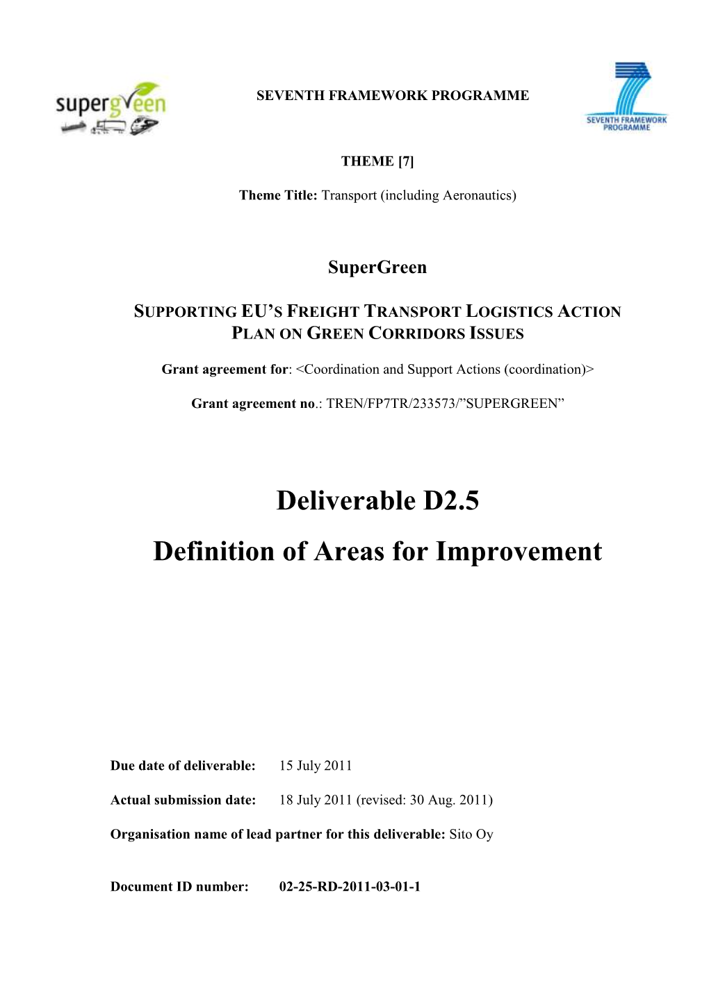 Deliverable D2.5 Definition of Areas for Improvement