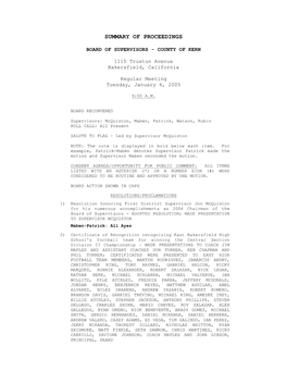 Kern County Board of Supervisors Summary of Proceedings for January 4, 2005