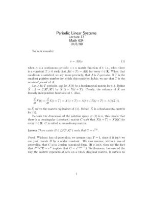 Periodic Linear Systems Lecture 17 Math 634 10/8/99