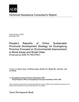Sustainable Provincial Development Strategy for Guangdong Province Focused on Environmental Improvement in Rural Areas and Small Cities (Financed by ADB TA 7933-PRC)