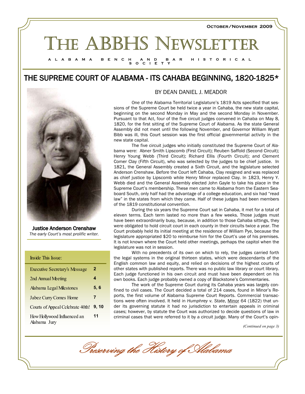 Preserving the History of Alabama October /November 2009 Page 2