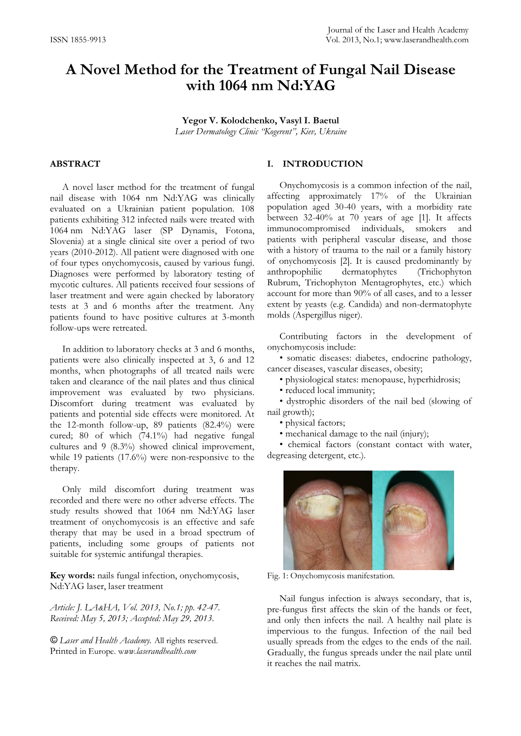 A Novel Method for the Treatment of Fungal Nail Disease with 1064 Nm Nd:YAG