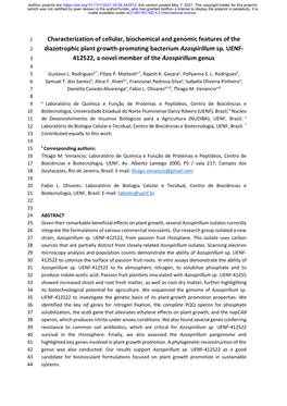 Characterization of Cellular, Biochemical and Genomic Features of the Diazotrophic Plant Growth-Promoting Bacterium Azospirillum