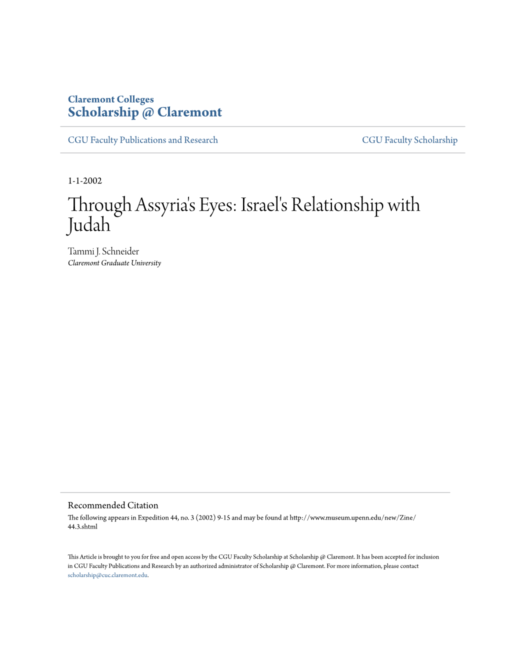 Through Assyria's Eyes: Israel's Relationship with Judah Tammi J