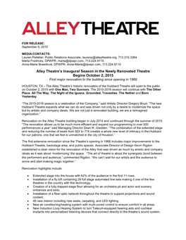 Alley Theatre's Inaugural Season in the Newly Renovated Theatre