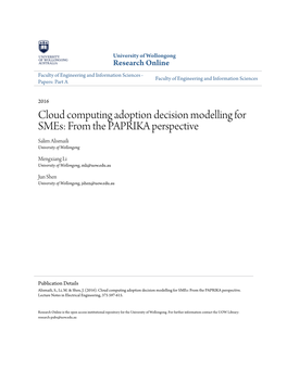 Cloud Computing Adoption Decision Modelling for Smes: from the PAPRIKA Perspective Salim Alismaili University of Wollongong