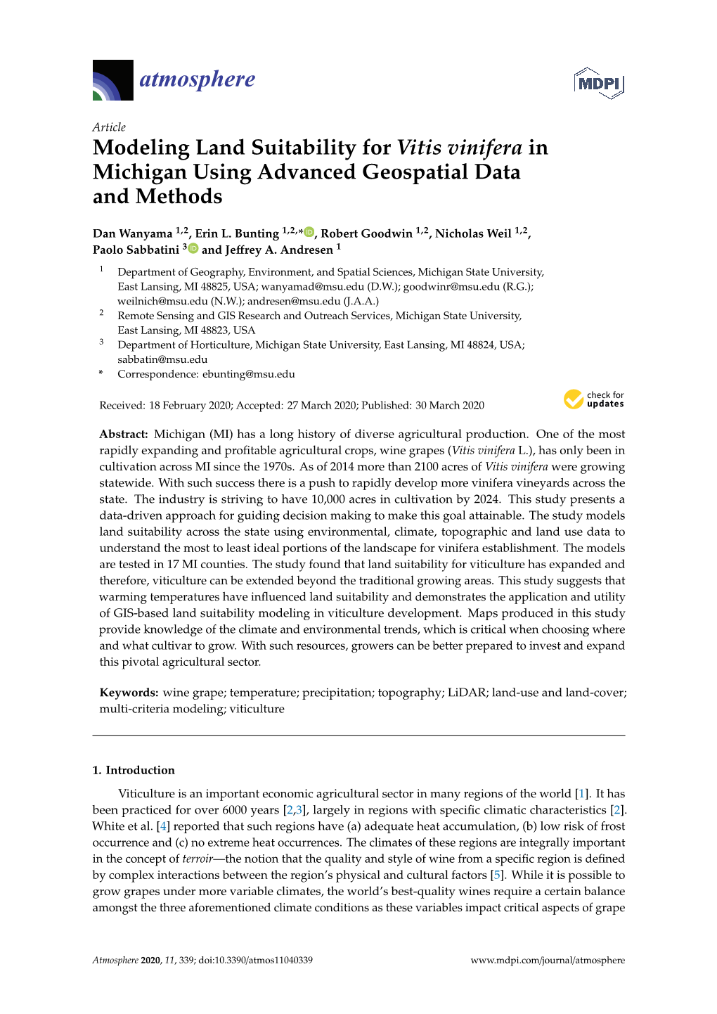 Modeling Land Suitability for Vitis Vinifera in Michigan Using Advanced Geospatial Data and Methods