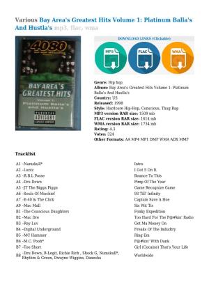 Various Bay Area's Greatest Hits Volume 1: Platinum Balla's and Hustla's Mp3, Flac, Wma
