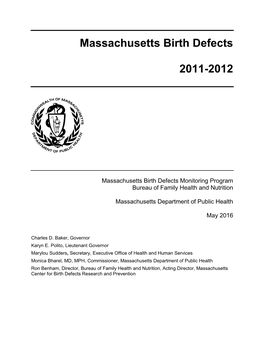Massachusetts Birth Defects 2011-2012