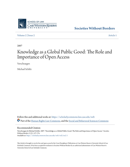 Knowledge As a Global Public Good: the Role and Importance of Open Access Verschraegen
