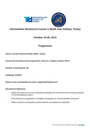 Intermediate Ultrasound Course in Belek Near Antalya, Turkey October