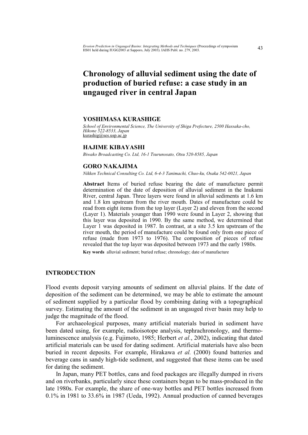 Chronology of Alluvial Sediment Using the Date of Production of Buried Refuse: a Case Study in an Ungauged River in Central Japan