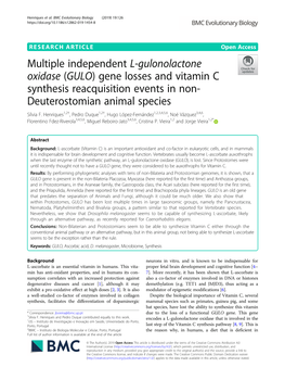 Multiple Independent L-Gulonolactone Oxidase (GULO) Gene Losses and Vitamin C Synthesis Reacquisition Events in Non- Deuterostomian Animal Species Sílvia F