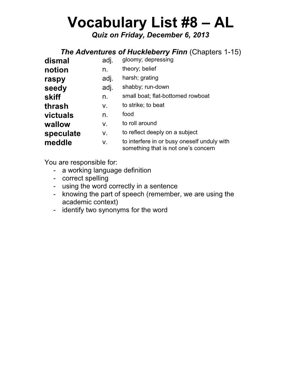 Vocabulary List #8 AL