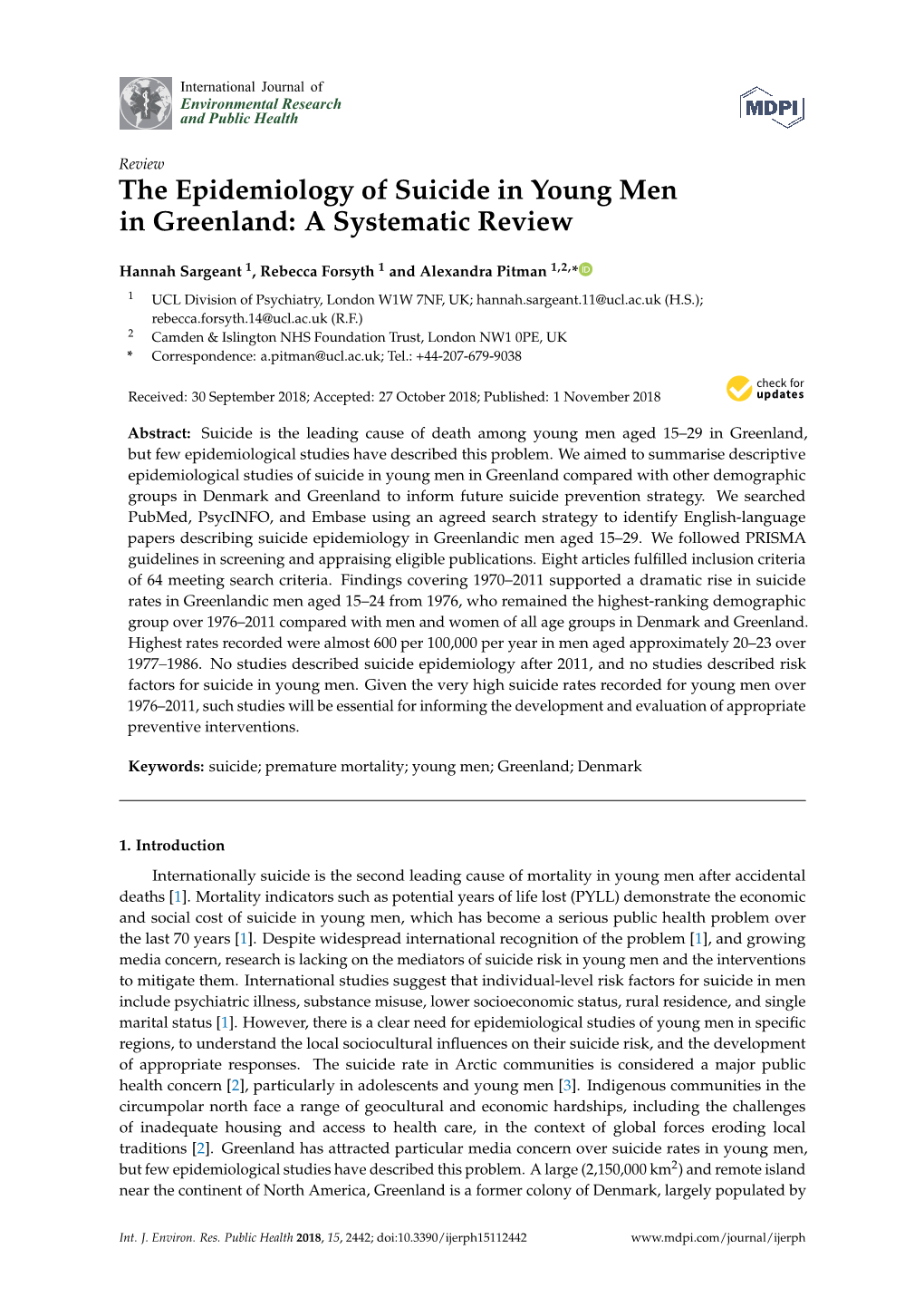 The Epidemiology of Suicide in Young Men in Greenland: a Systematic Review