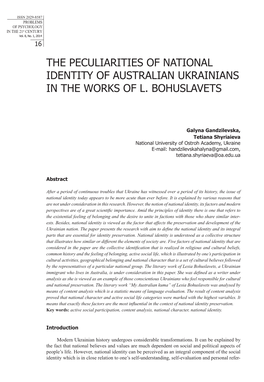 The Peculiarities of National Identity of Australian Ukrainians in the Works of L. Bohuslavets