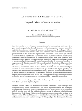 La Ultramodernidad De Leopoldo Marechal Leopoldo Marechal's Ultramodernity
