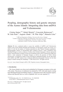 Peopling, Demographic History and Genetic Structure of the Azores Islands: Integrating Data from Mtdna and Y-Chromosome