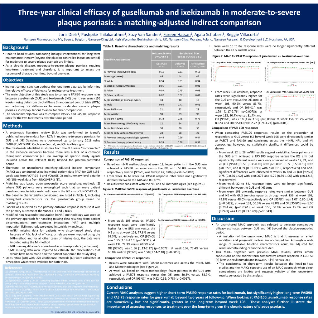 Three-Year Clinical Efficacy of Guselkumab and Ixekizumab in Moderate-To-Severe Plaque Psoriasis: a Matching-Adjusted Indirect Comparison