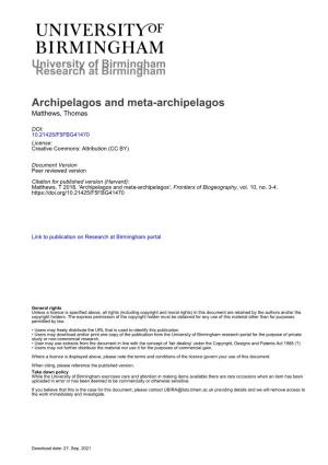 University of Birmingham Archipelagos and Meta-Archipelagos