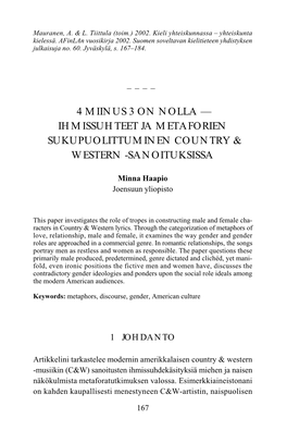 Ihmissuhteet Ja Metaforien Sukupuolittuminen Country & Western -Sanoituksissa