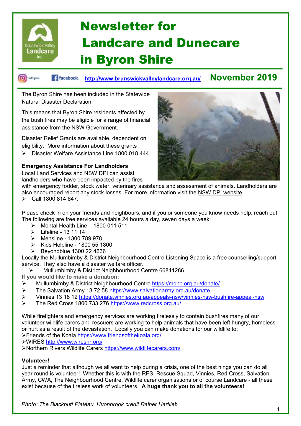 Newsletter for Landcare and Dunecare in Byron Shire