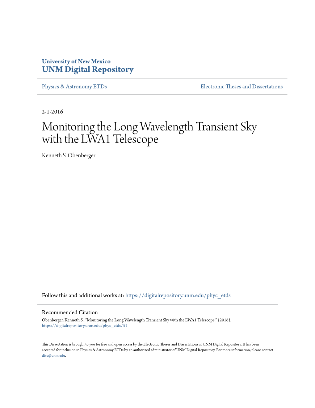 Monitoring the Long Wavelength Transient Sky with the LWA1 Telescope Kenneth S