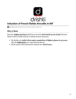 Induction of French Rafale Aircrafts in IAF