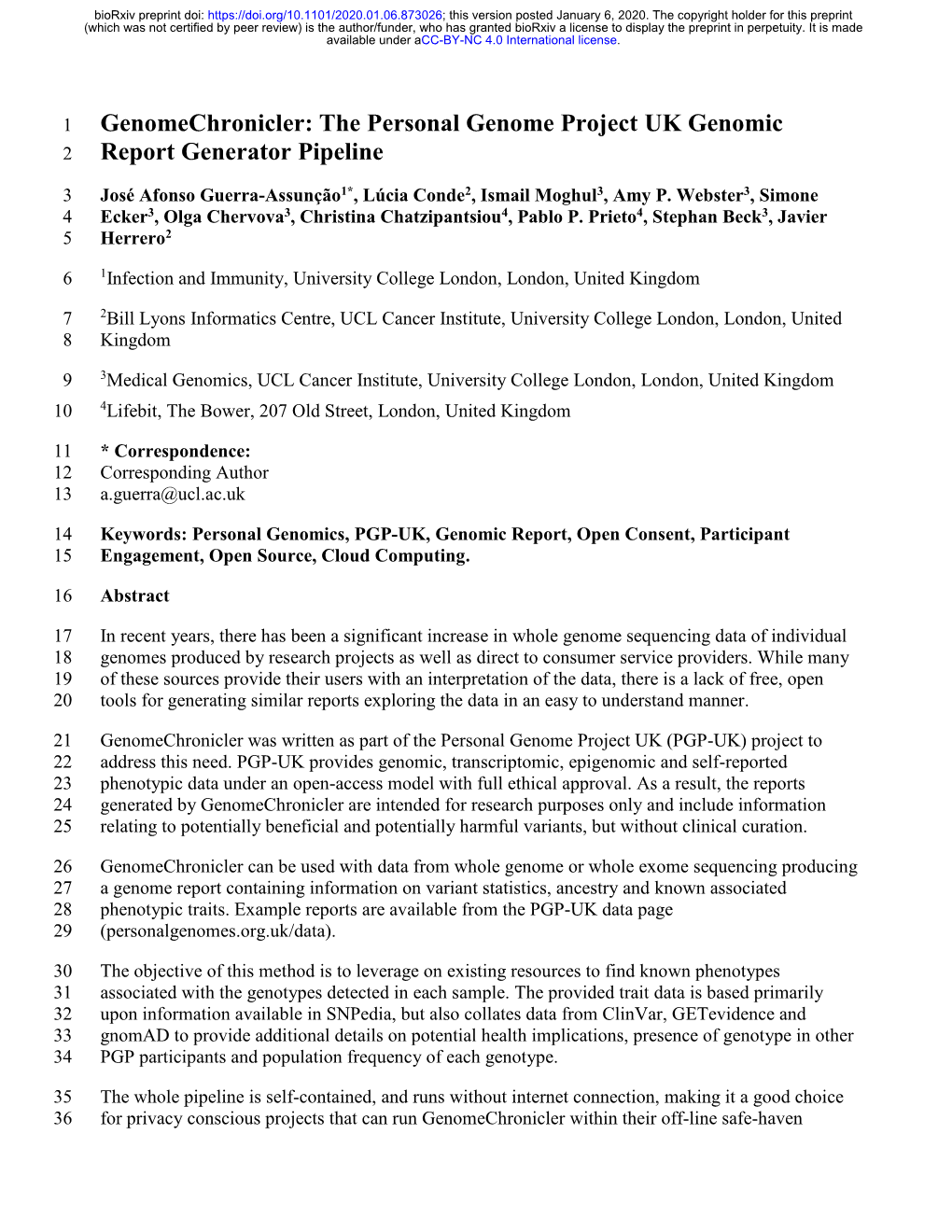 The Personal Genome Project UK Genomic Report