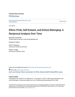Ethnic Pride, Self-Esteem, and School Belonging: a Reciprocal Analysis Over Time