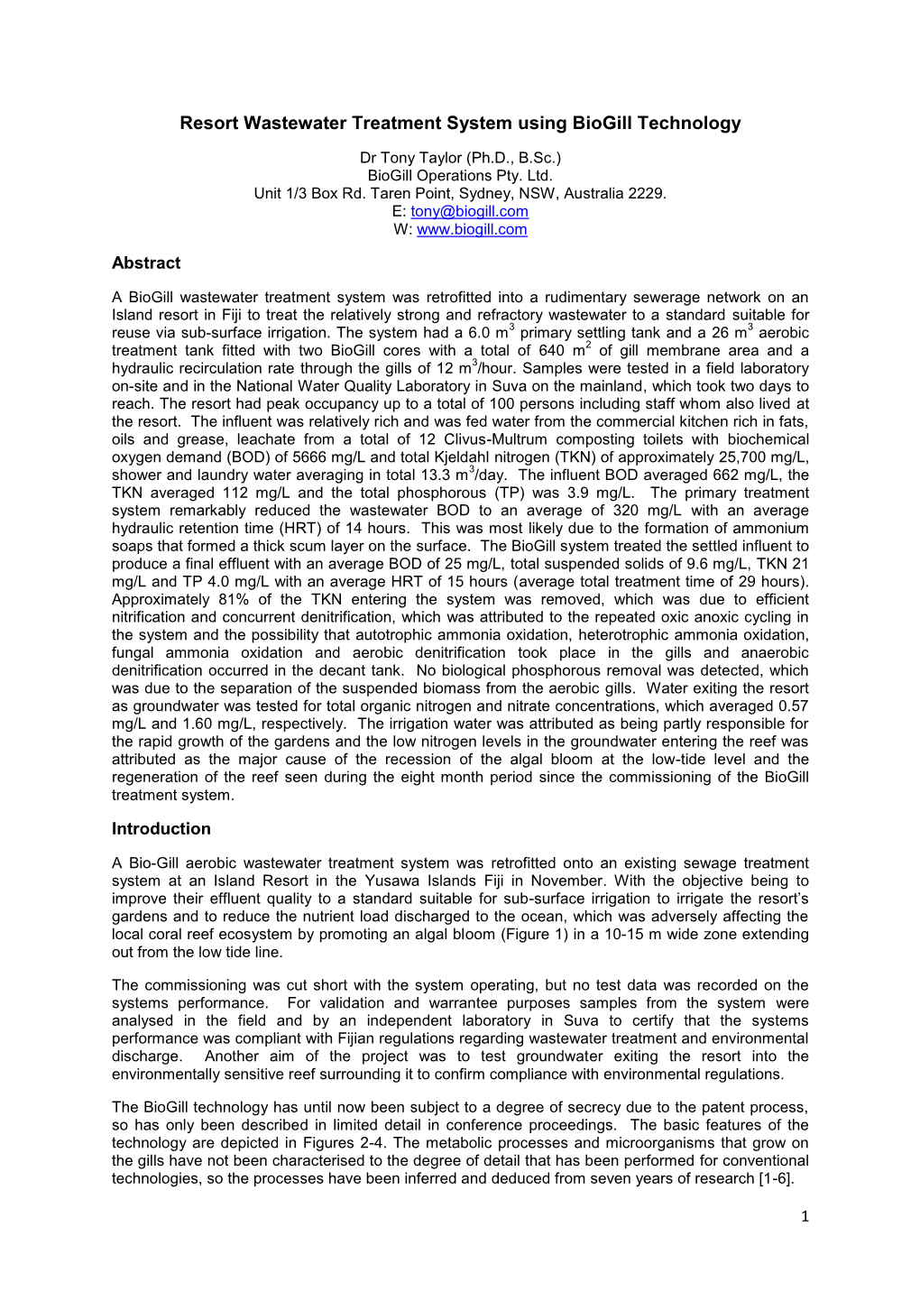 Resort Wastewater Treatment System Using Biogill Technology