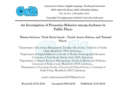 An Investigation of Proxemics Behavior Among Acehnese in Public Places