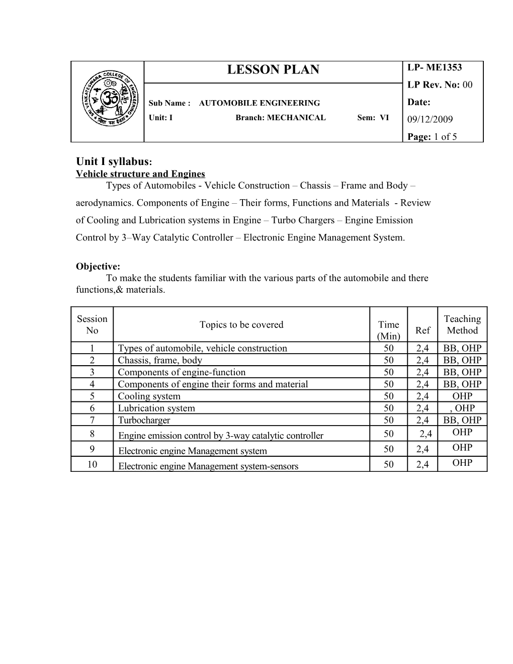 Vehicle Structure and Engines