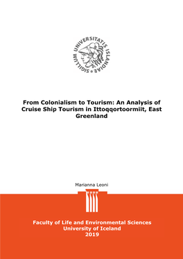 An Analysis of Cruise Ship Tourism in Ittoqqortoormiit, East Greenland