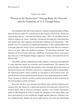 "Present at the Destruction"? George Bush, the Neocons and the Traditions of U.S