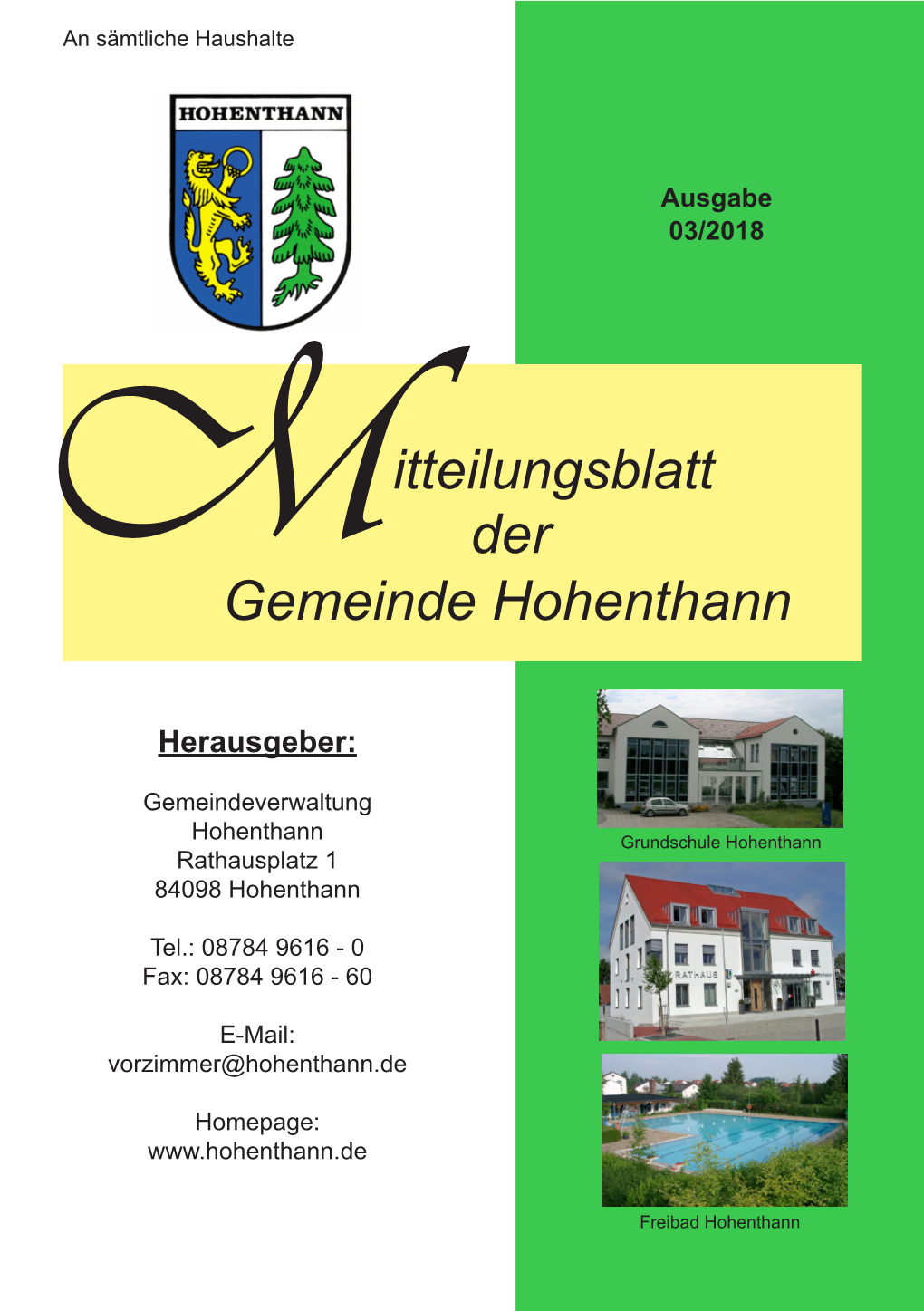 Mitteilungsblatt Der Gemeinde Hohenthann