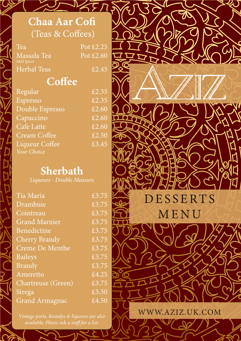 Desserts Menu