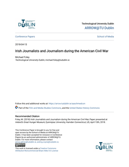 Irish Journalists and Journalism During the American Civil War