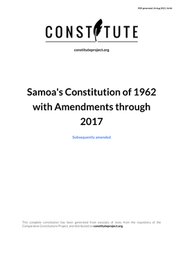 Samoa's Constitution of 1962 with Amendments Through 2017