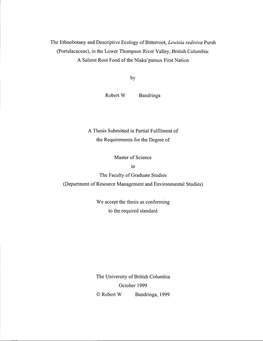 The Ethnobotany and Descriptive Ecology of Bitterroot, Lewisia Rediviva Pursh