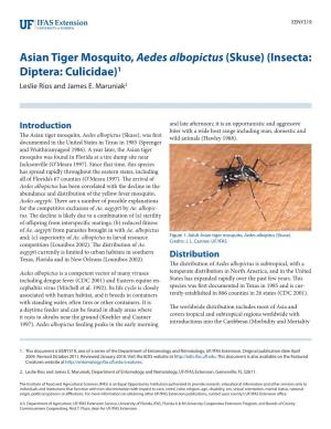 Asian Tiger Mosquito, Aedes Albopictus (Skuse) (Insecta: Diptera: Culicidae)1 Leslie Rios and James E
